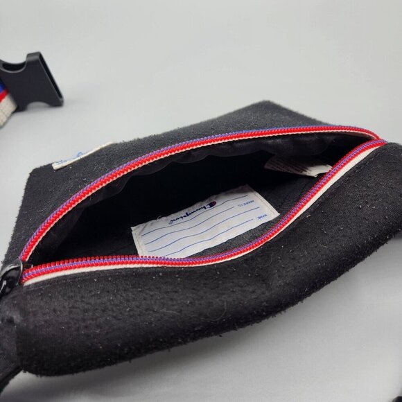 Vintage Champion Soft Belt Bag Black Fanny Pack Padded Striped - Picture 10 of 15